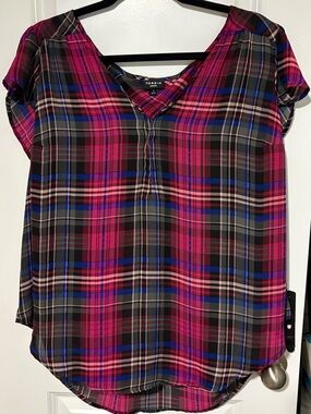 torrid Pink & Blue Plaid V-Neck Top